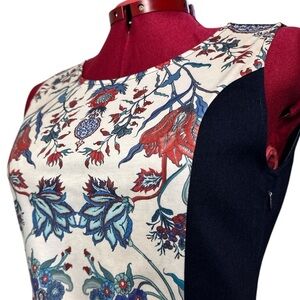 Smash! sleeveless fitted dress stretch denim plus center front/back knit panels